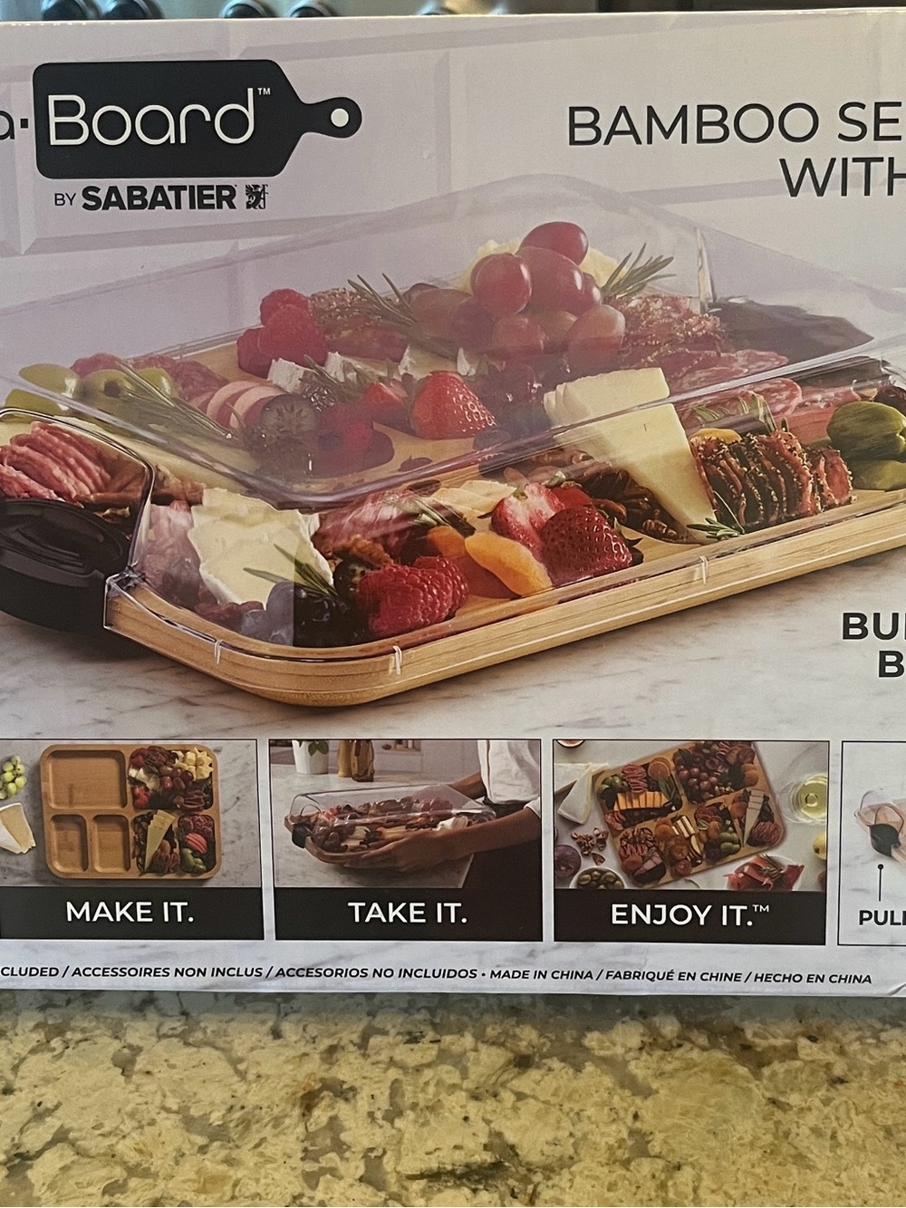 Build-a-Board Bamboo Serving Board with Locking Lid - New